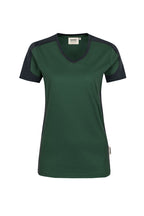 HAKRO Damen V-Shirt Contrast Mikralinar® tanne/anthrazit