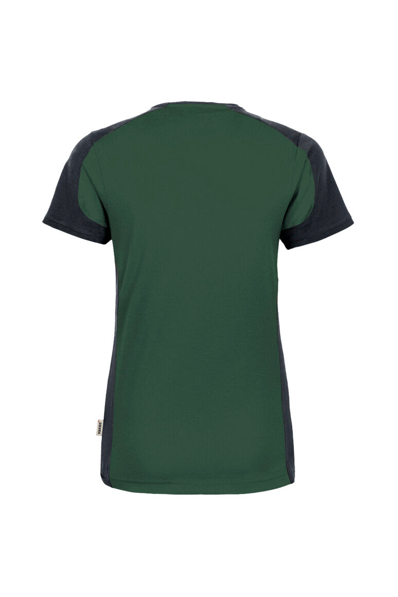 HAKRO Damen V-Shirt Contrast Mikralinar® tanne/anthrazit