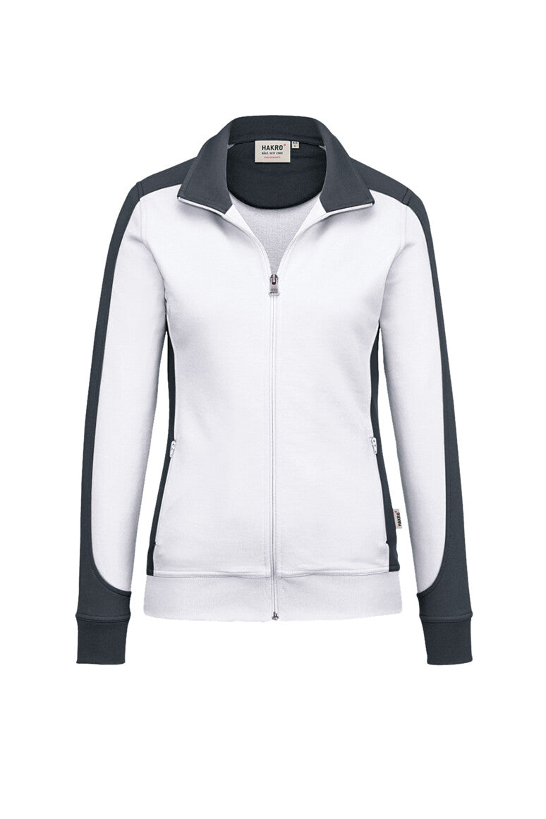 HAKRO Damen Sweatjacke Contrast Mikralinar® weiß/anthrazit