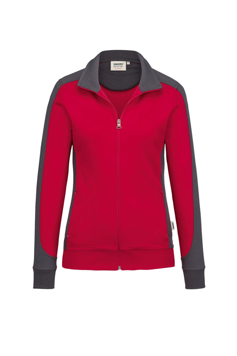 HAKRO Damen Sweatjacke Contrast Mikralinar® rot/anthrazit