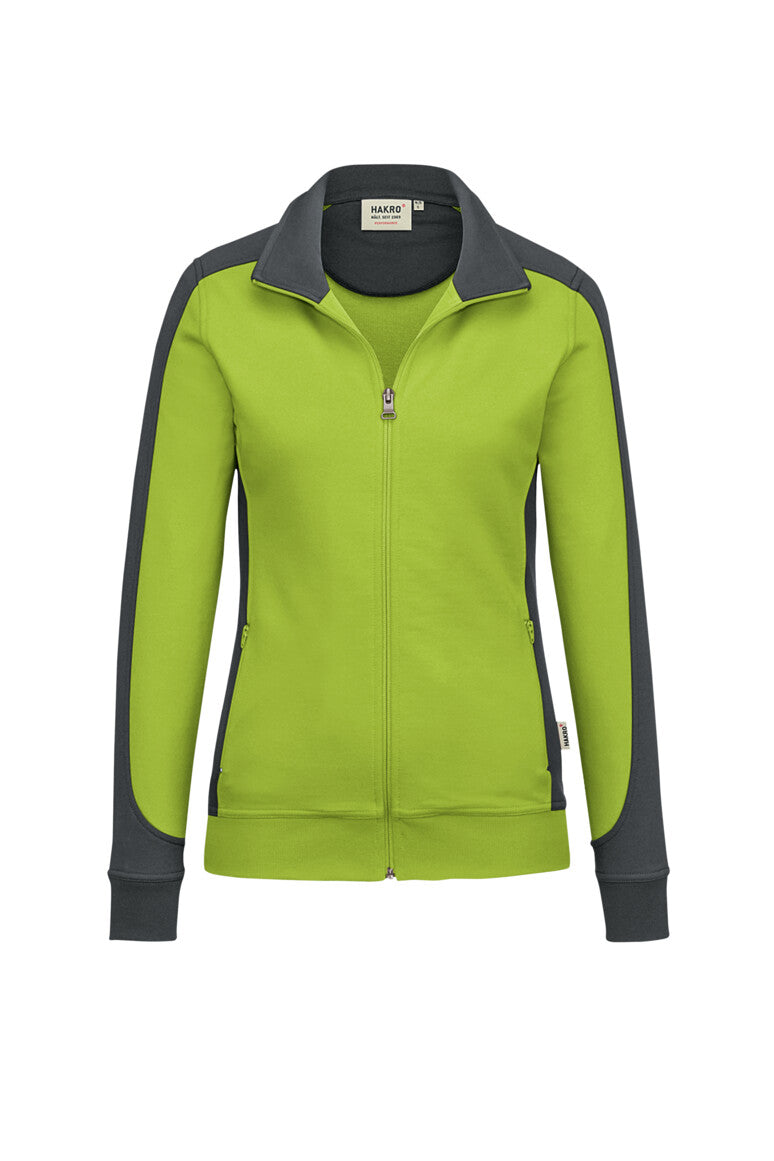 HAKRO Damen Sweatjacke Contrast Mikralinar® kiwi/anthrazit