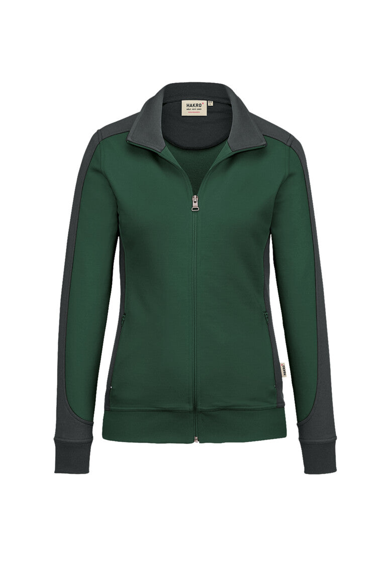 HAKRO Damen Sweatjacke Contrast Mikralinar® tanne/anthrazit