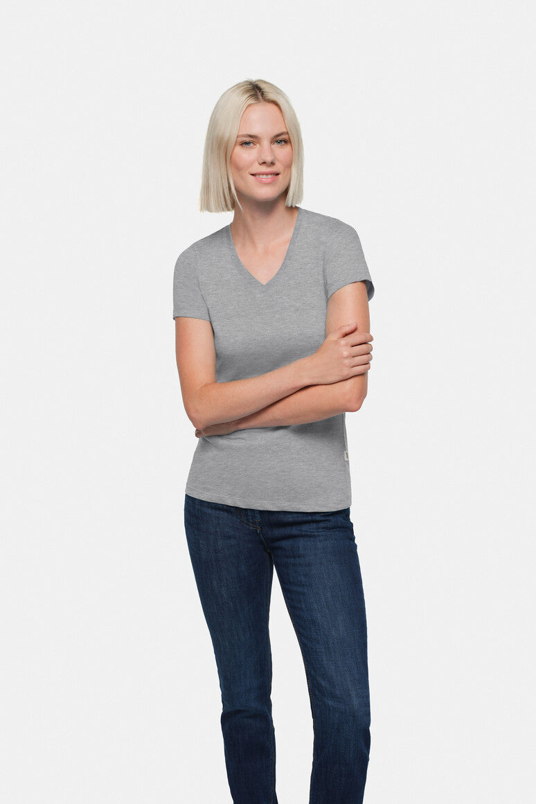 HAKRO Damen V-Shirt Classic grau meliert