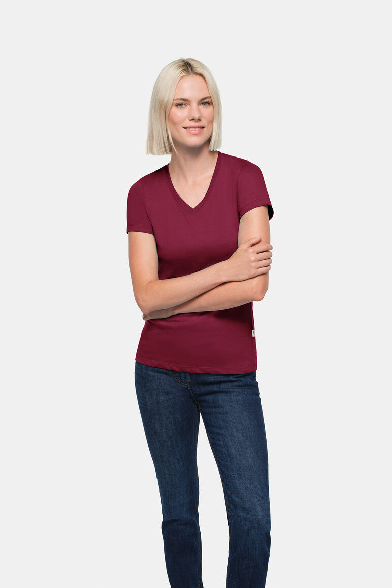 HAKRO Damen V-Shirt Classic weinrot