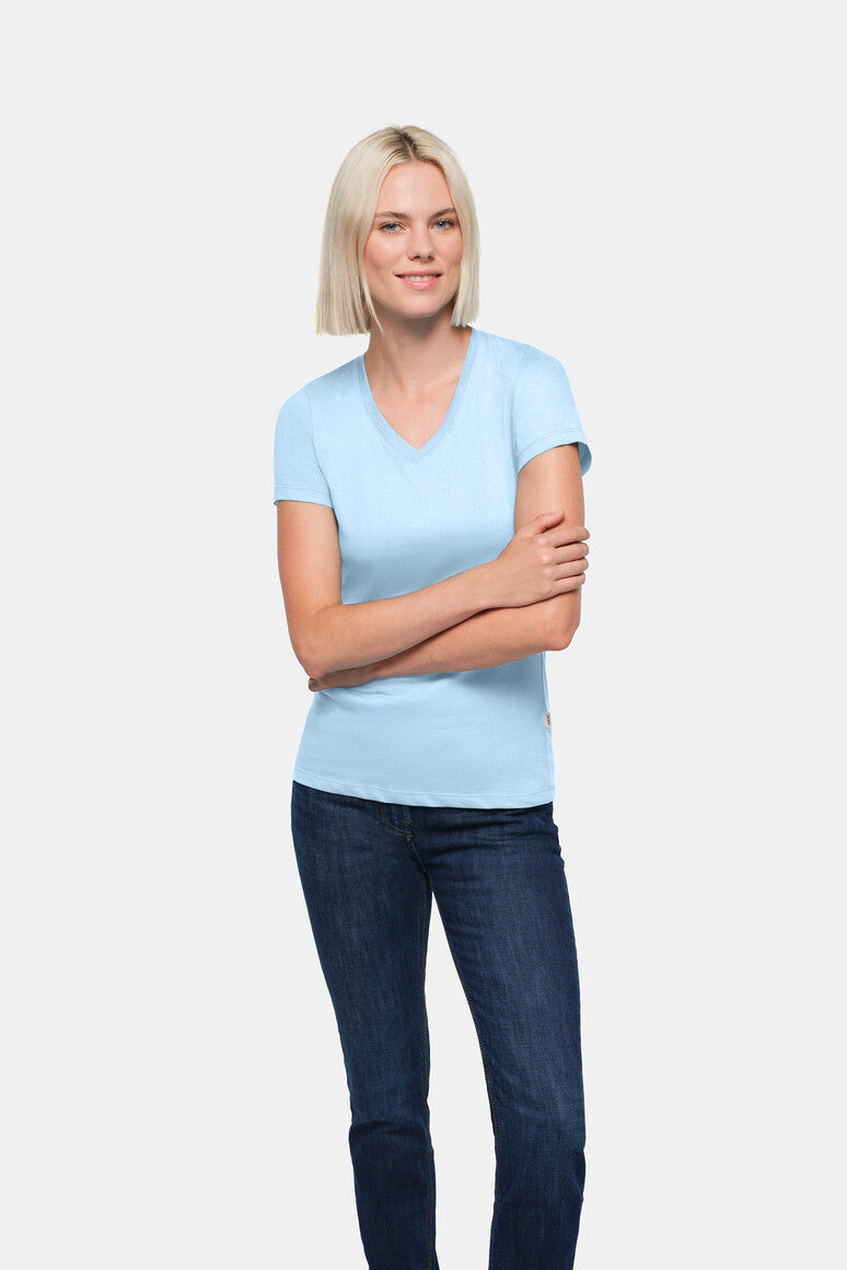 HAKRO Damen V-Shirt Classic eisblau