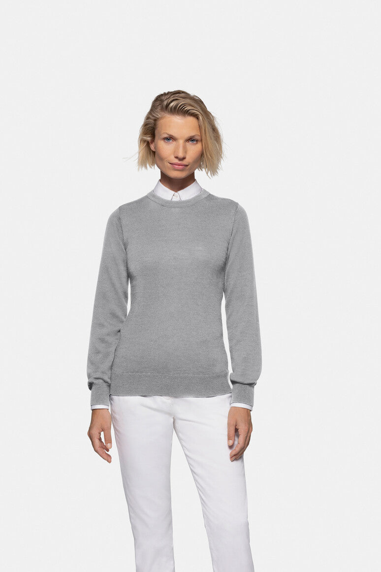HAKRO Damen Pullover Merino-Wolle grau meliert