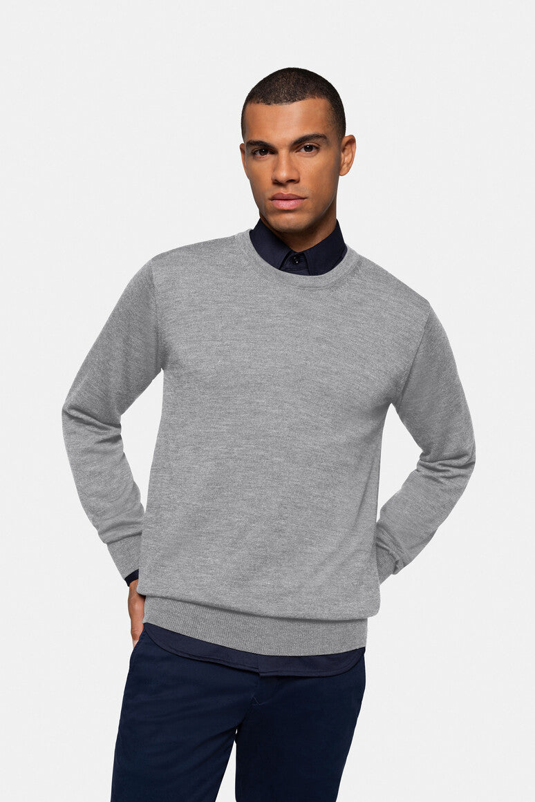 HAKRO Pullover Merino-Wolle grau meliert
