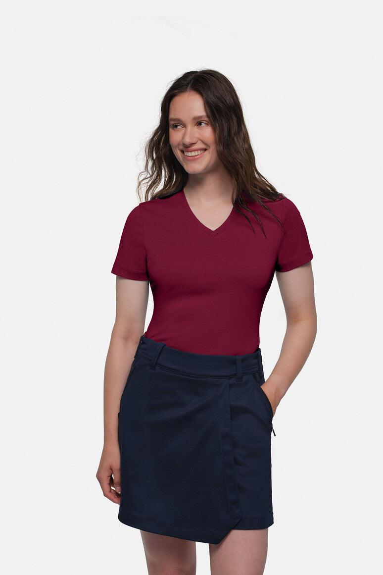 HAKRO Cotton Tec® Damen V-Shirt weinrot