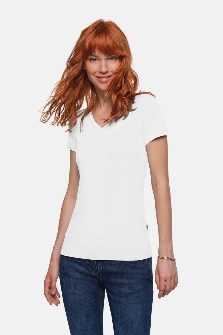 HAKRO Damen V-Shirt Stretch weiß