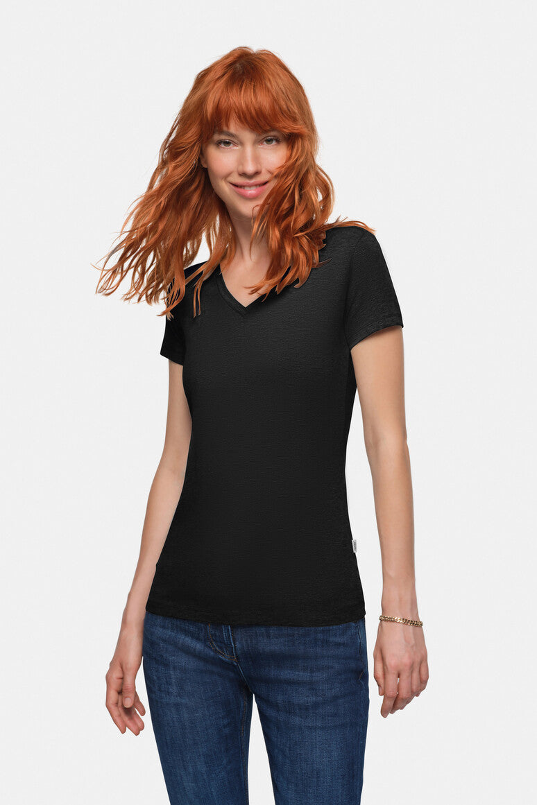 HAKRO Damen V-Shirt Stretch schwarz