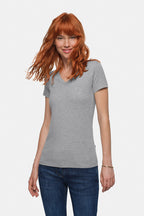 HAKRO Damen V-Shirt Stretch grau meliert
