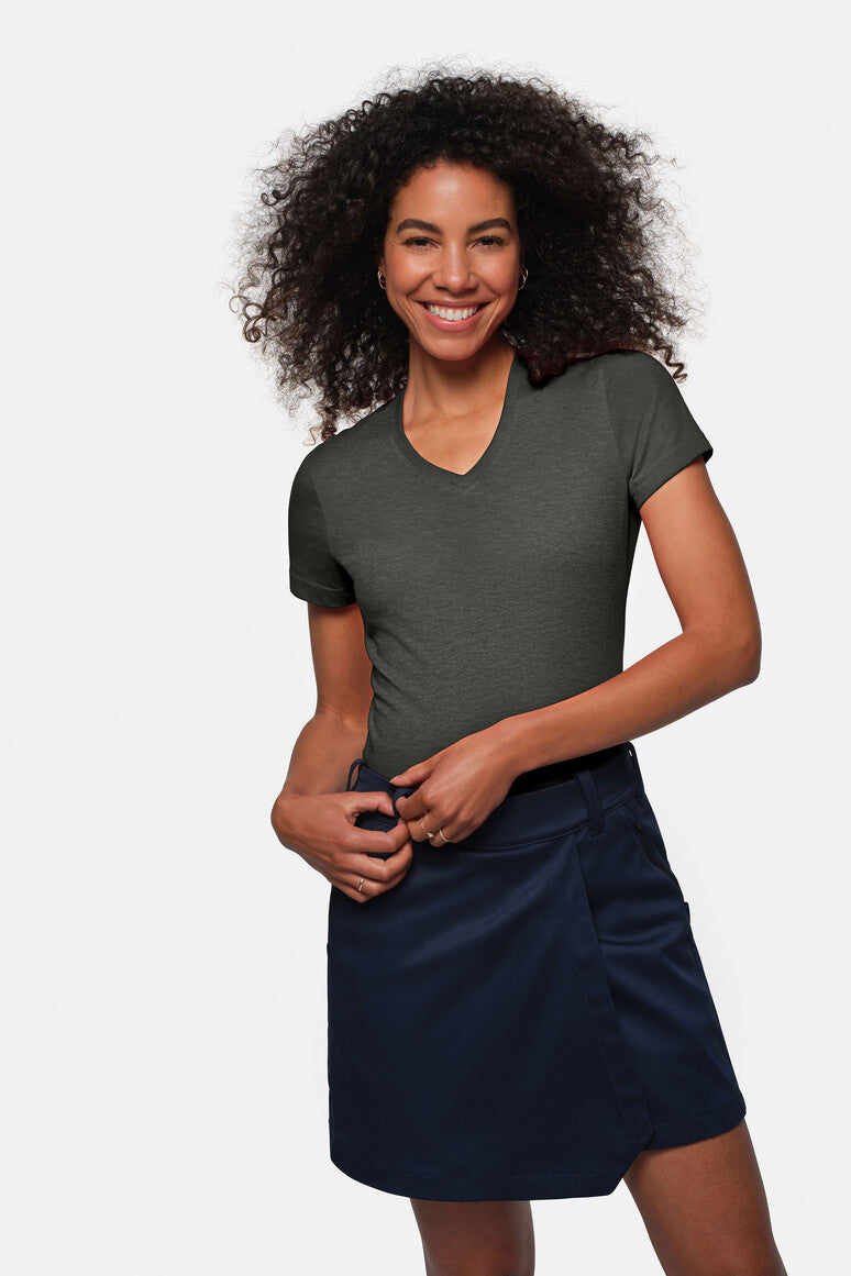 HAKRO Damen V-Shirt Mikralinar® anthrazit meliert