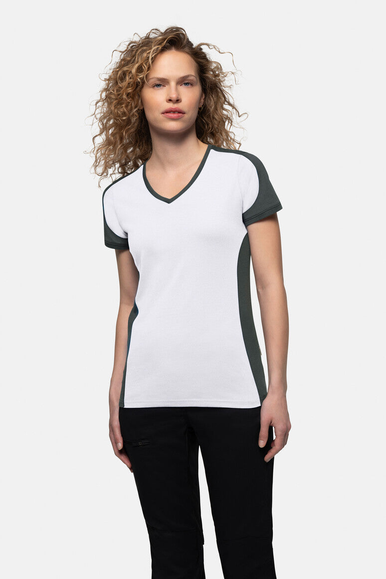 HAKRO Damen V-Shirt Contrast Mikralinar® weiß/anthrazit