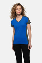 HAKRO Damen V-Shirt Contrast Mikralinar® royalblau/anthrazit