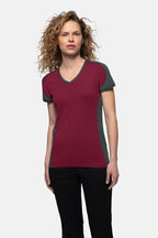 HAKRO Damen V-Shirt Contrast Mikralinar® weinrot/anthrazit