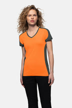 HAKRO Damen V-Shirt Contrast Mikralinar® orange/anthrazit