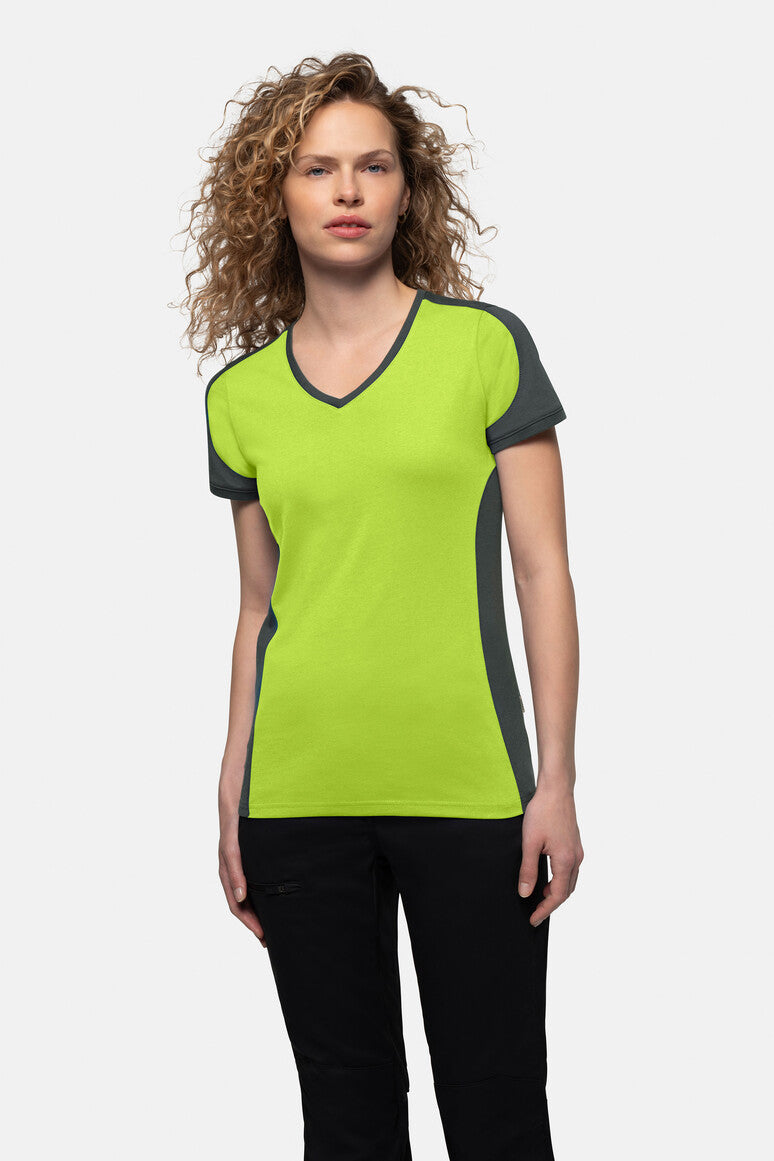 HAKRO Damen V-Shirt Contrast Mikralinar® kiwi/anthrazit