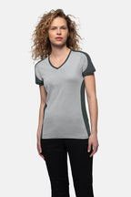 HAKRO Damen V-Shirt Contrast Mikralinar® titan/anthrazit