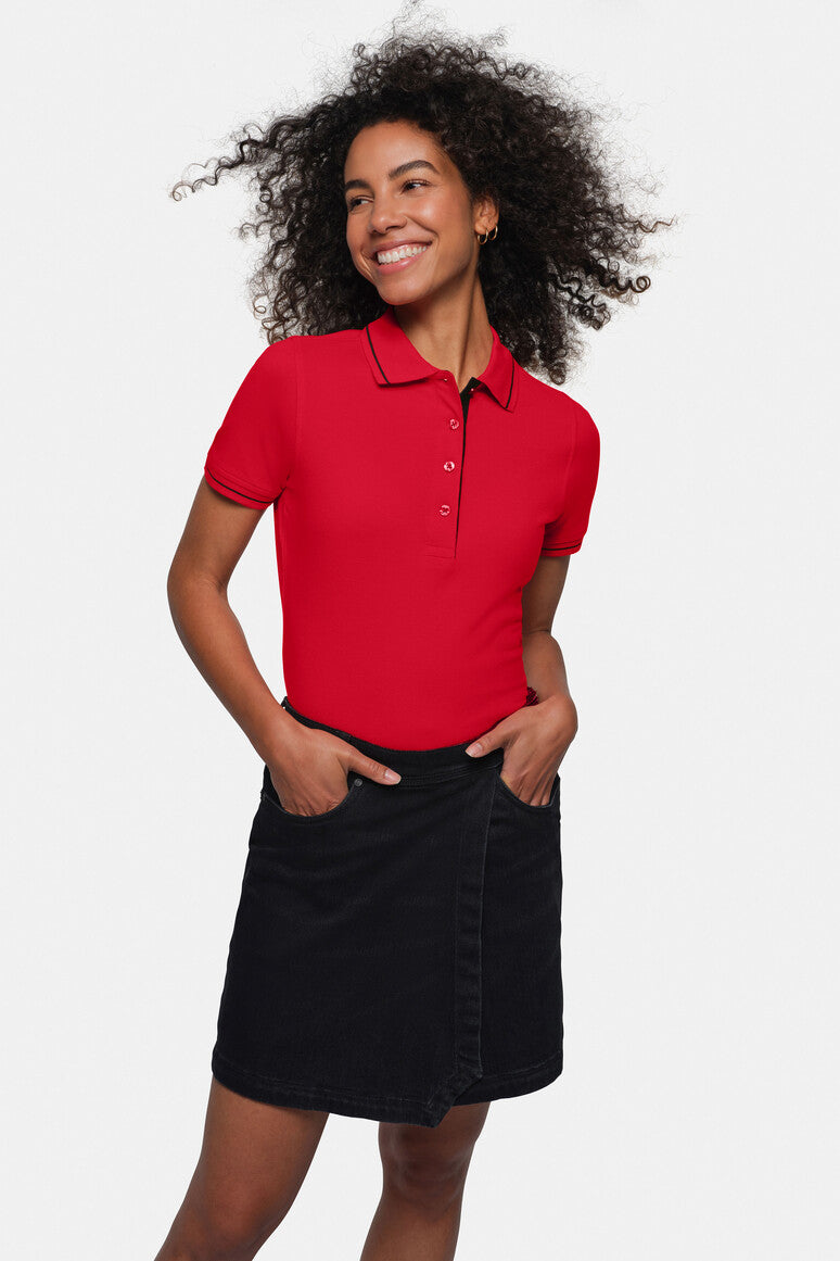 HAKRO Damen Poloshirt Casual rot/schwarz