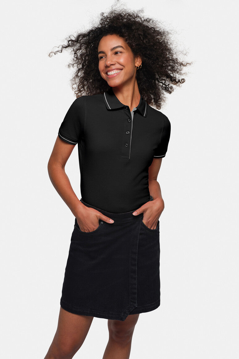 HAKRO Damen Poloshirt Casual schwarz/silber