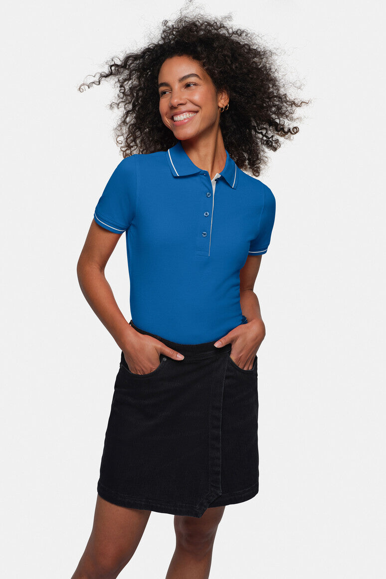 HAKRO Damen Poloshirt Casual royalblau/weiß