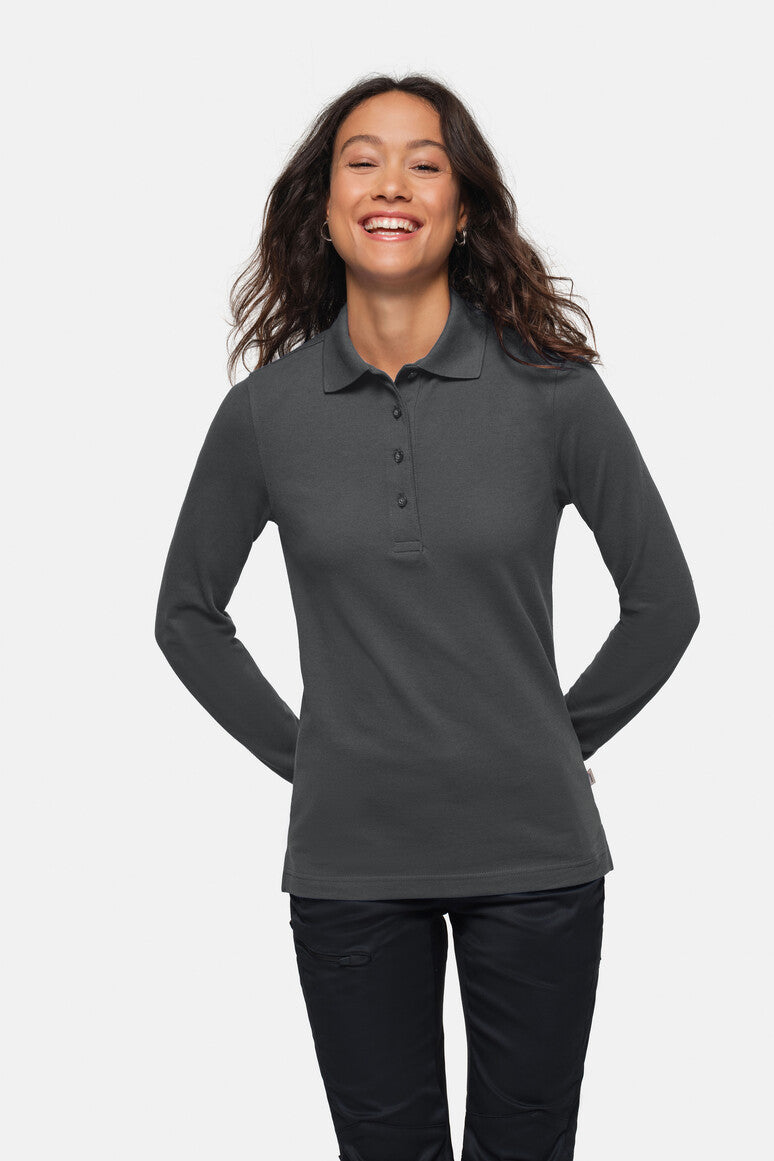 HAKRO Damen Longsleeve-Poloshirt Mikralinar® karbongrau