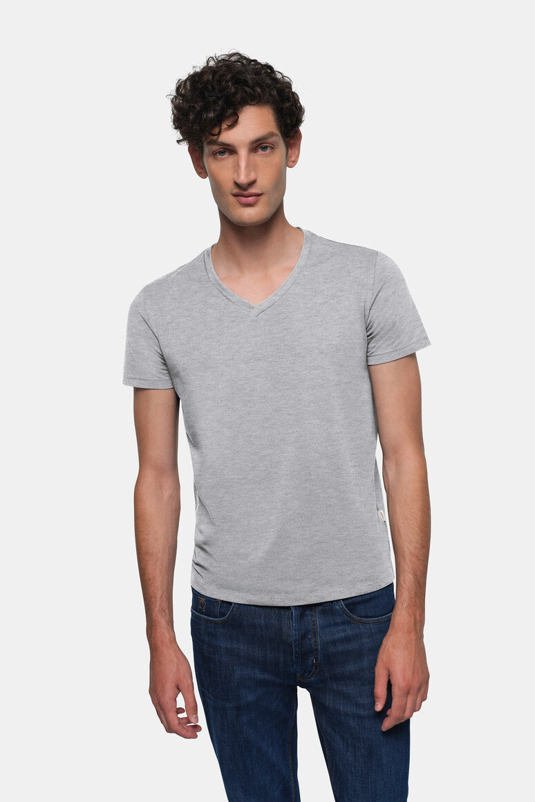 HAKRO V-Shirt Stretch grau meliert