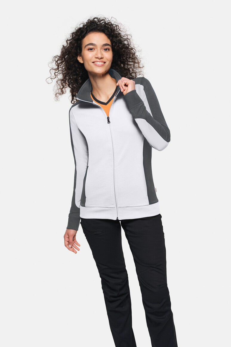 HAKRO Damen Sweatjacke Contrast Mikralinar® weiß/anthrazit
