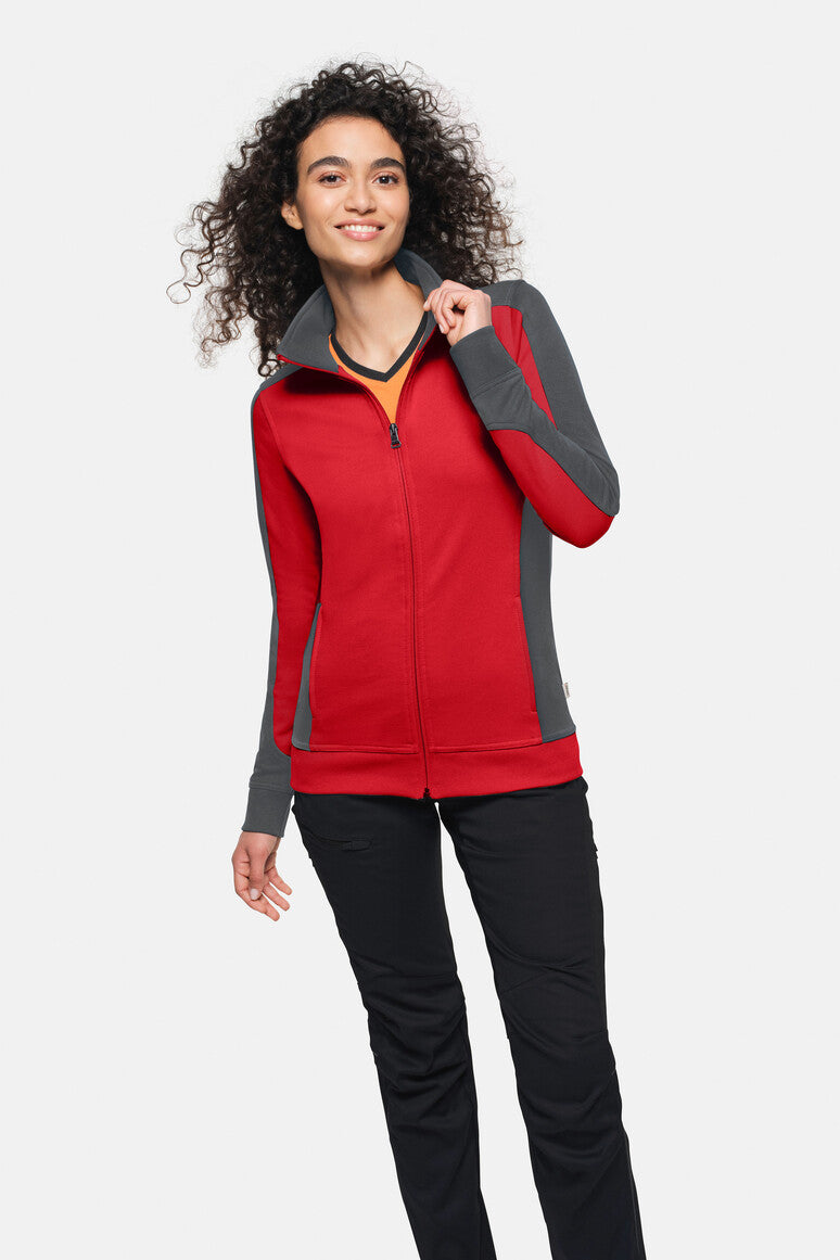 HAKRO Damen Sweatjacke Contrast Mikralinar® rot/anthrazit