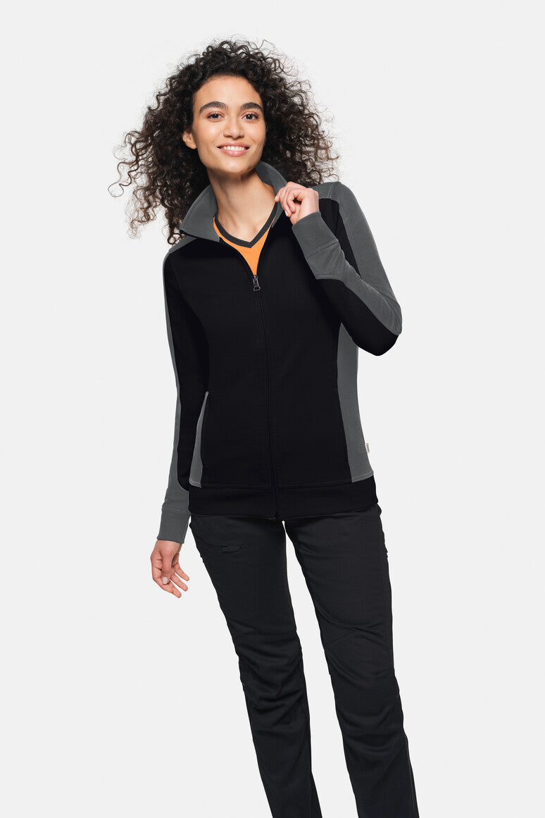 HAKRO Damen Sweatjacke Contrast Mikralinar® schwarz/anthrazit