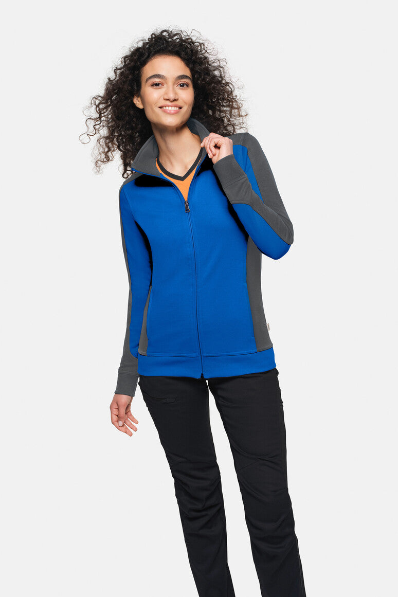 HAKRO Damen Sweatjacke Contrast Mikralinar® royalblau/anthrazit