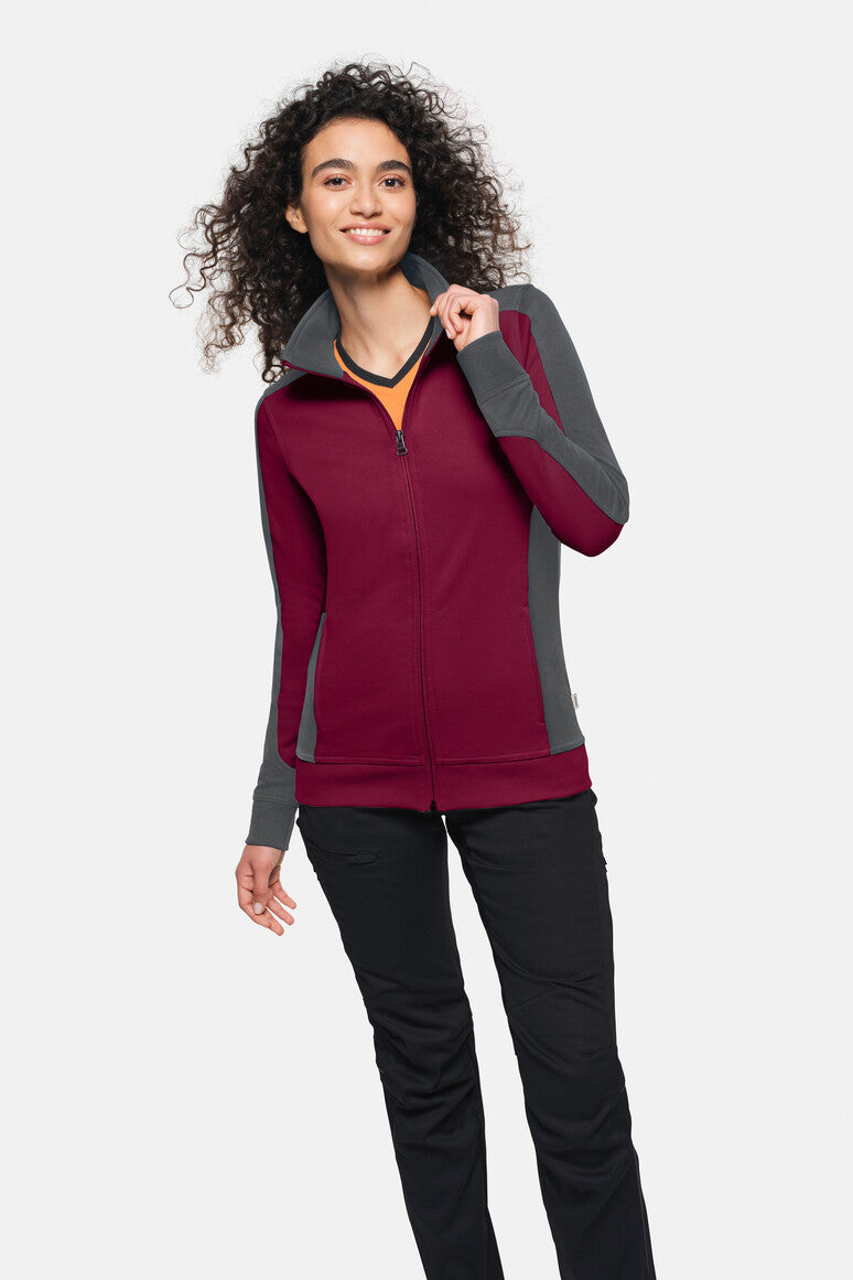 HAKRO Damen Sweatjacke Contrast Mikralinar® weinrot/anthrazit