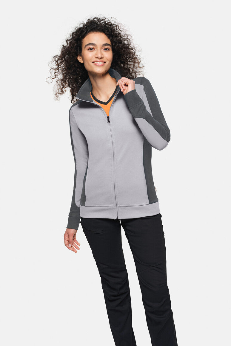 HAKRO Damen Sweatjacke Contrast Mikralinar® titan/anthrazit