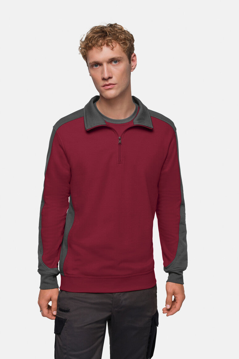 HAKRO Zip-Sweatshirt Contrast Mikralinar weinrot/anthrazit