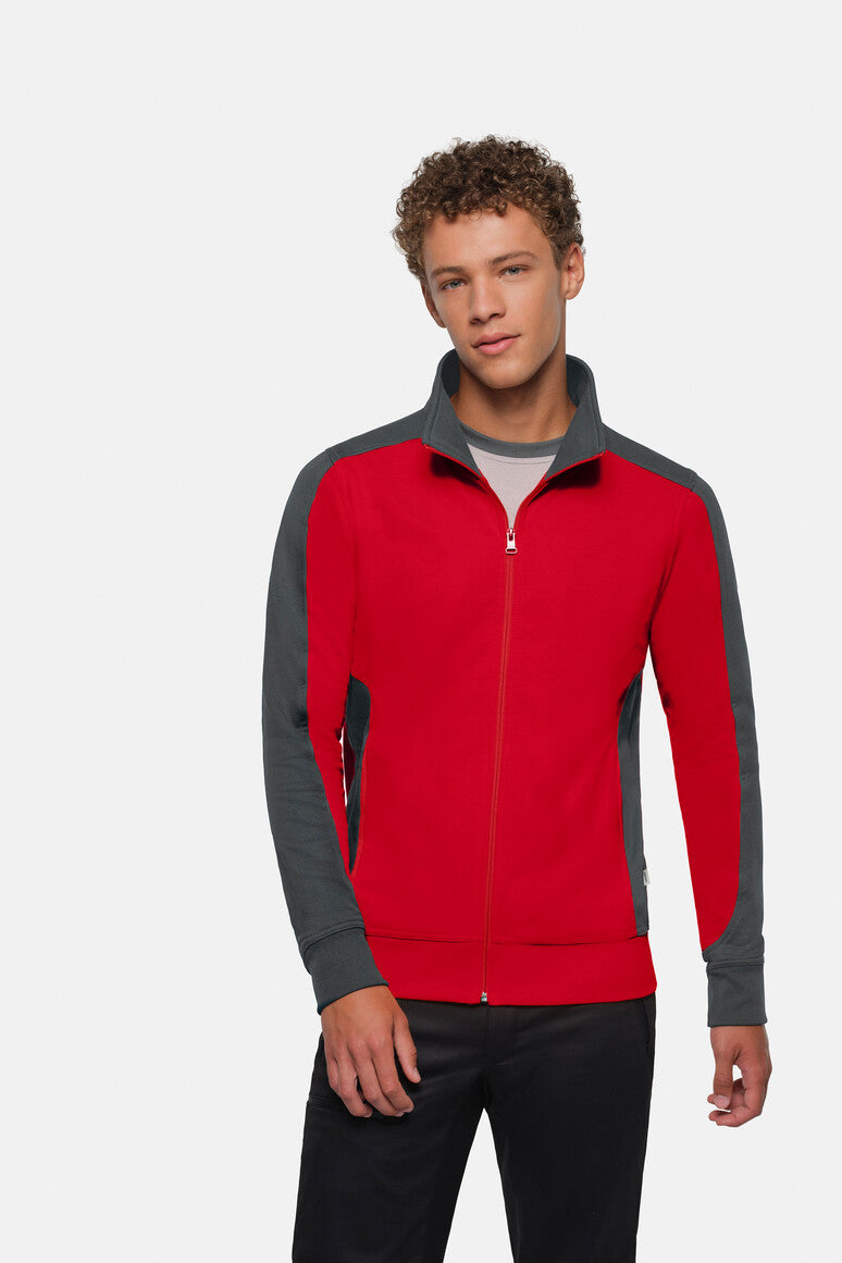 HAKRO Sweatjacke Contrast Mikralinar® rot/anthrazit