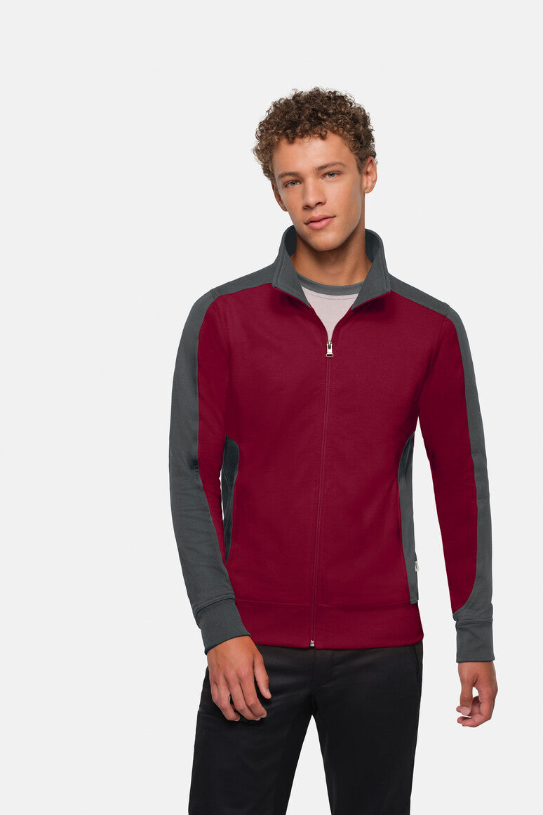HAKRO Sweatjacke Contrast Mikralinar® weinrot/anthrazit