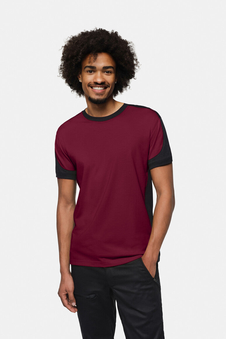 HAKRO T-Shirt Contrast MIKRALINAR ECO weinrot/schwarz