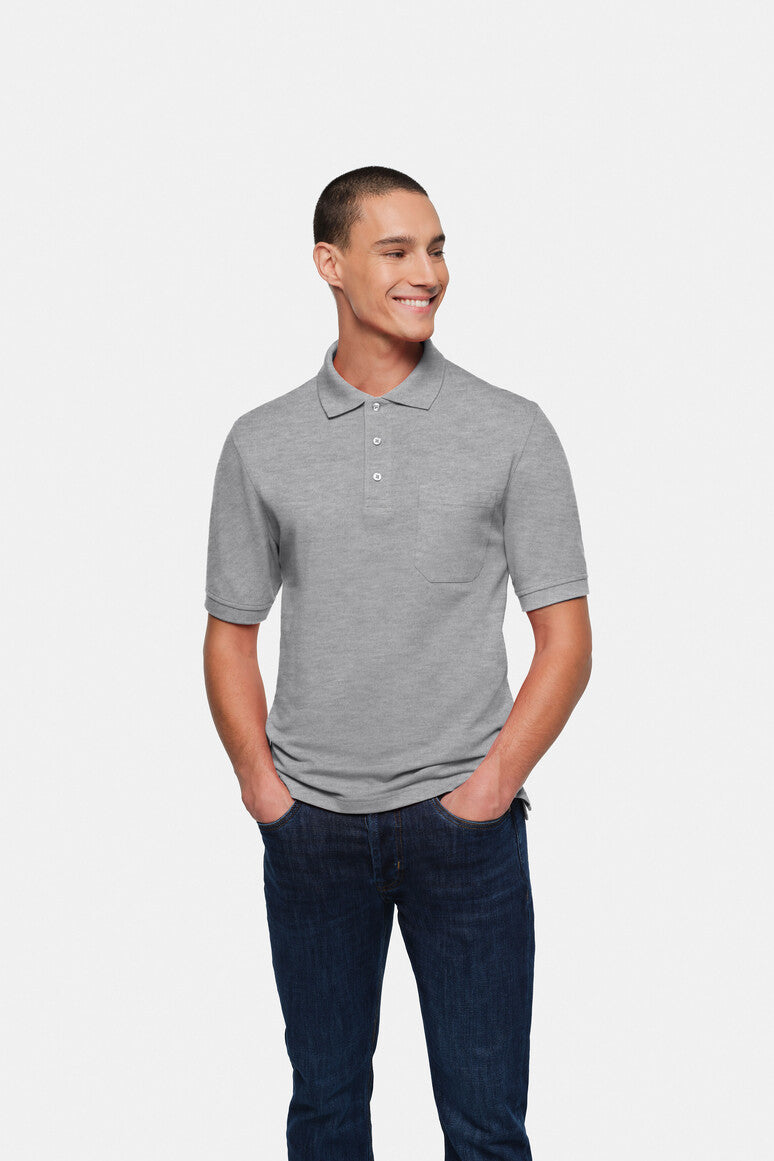 HAKRO Pocket-Poloshirt Top grau meliert