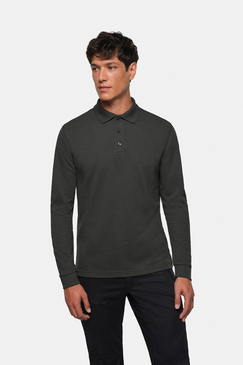 HAKRO Longsleeve-Poloshirt Mikralinar® karbongrau
