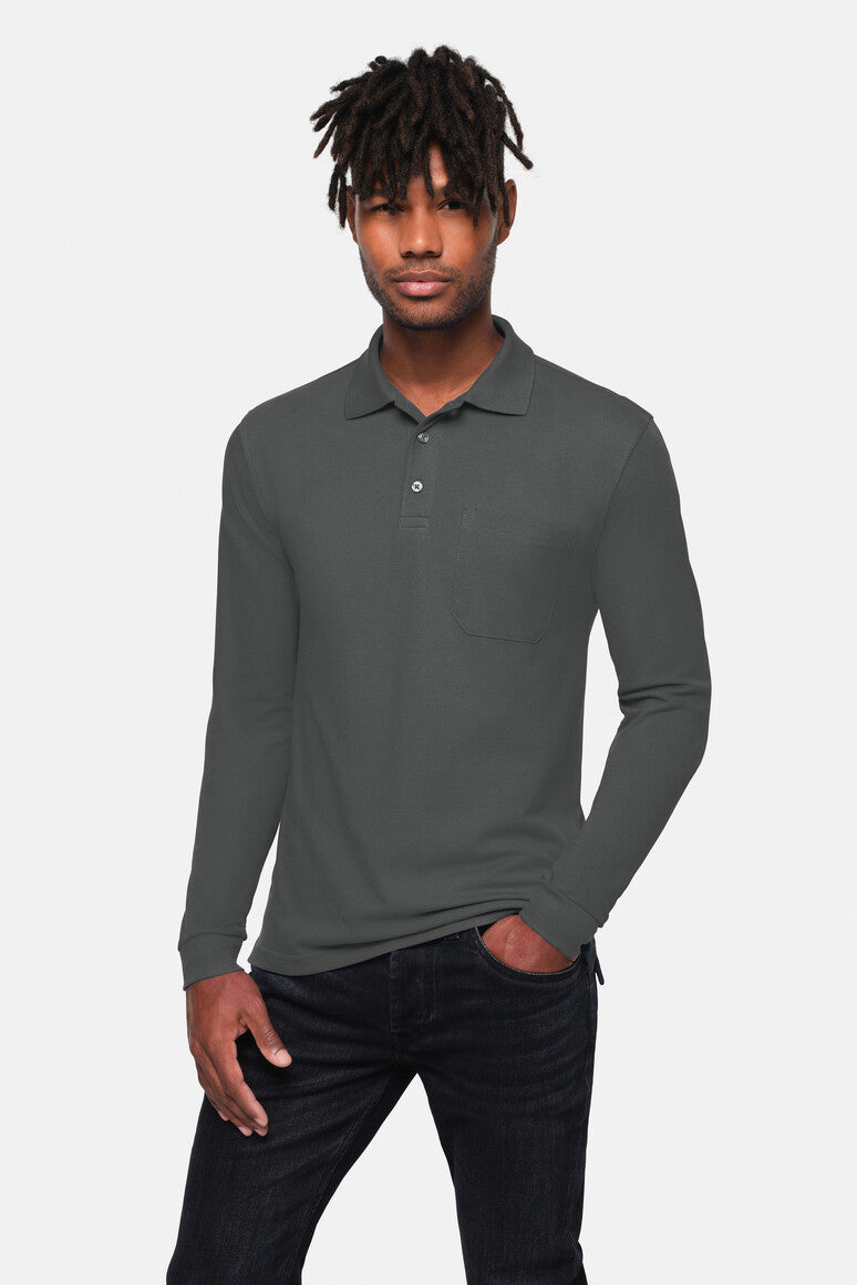 Pocket Longsleeve-Polo Mikralinar ECO anthrazit