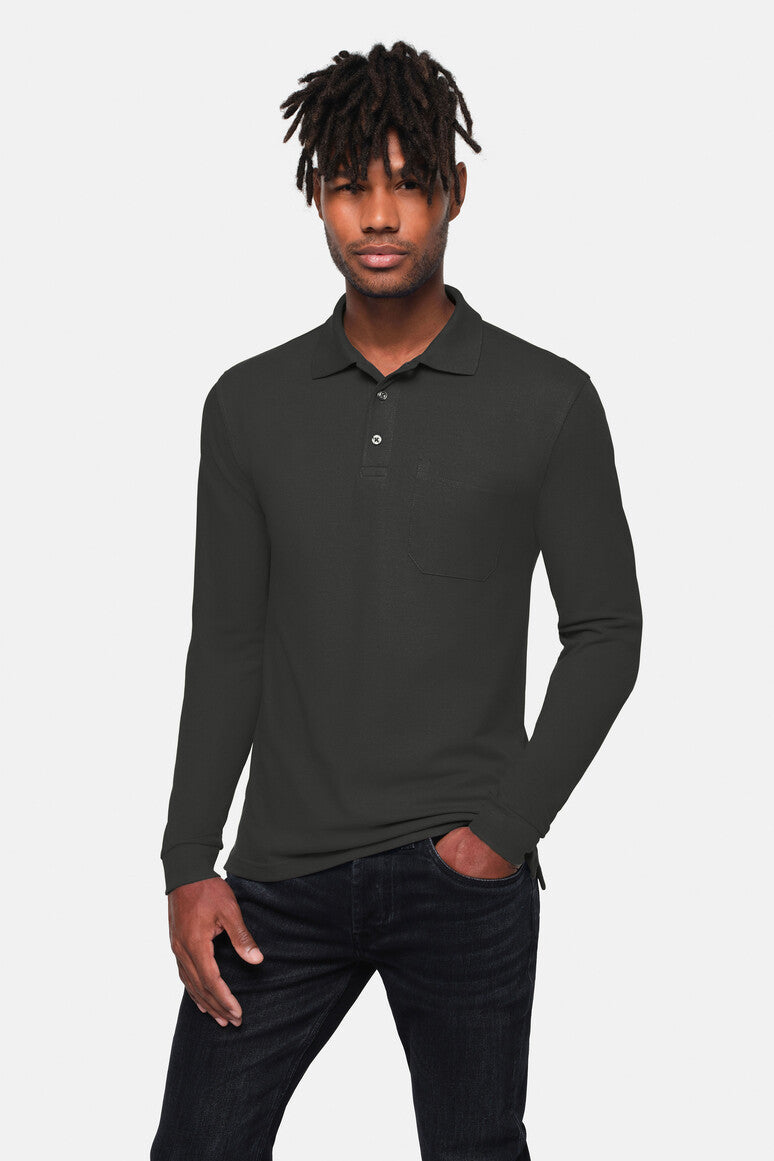 Pocket Longsleeve-Polo Mikralinar ECO karbongrau